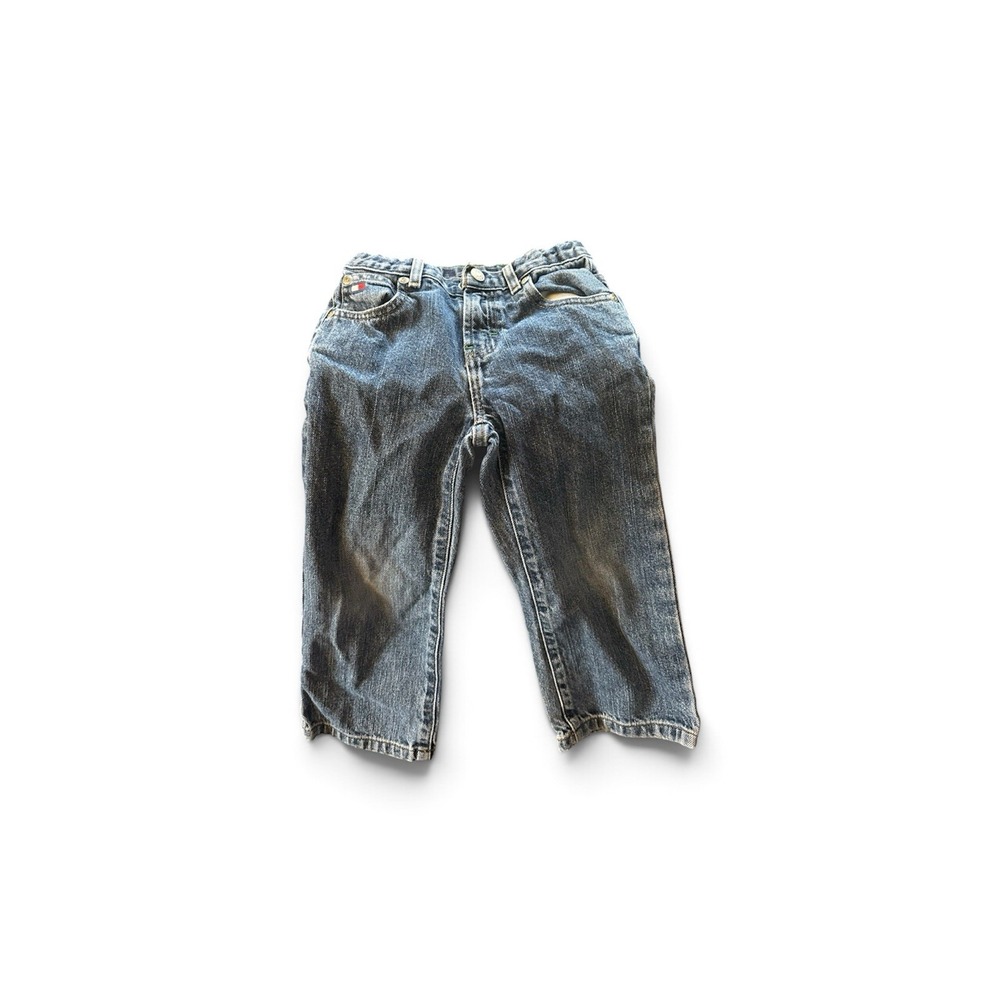Vintage Tommy Hilfiger Toddler 3T Blue Denim Flag Logo Made In Mexico Distressed